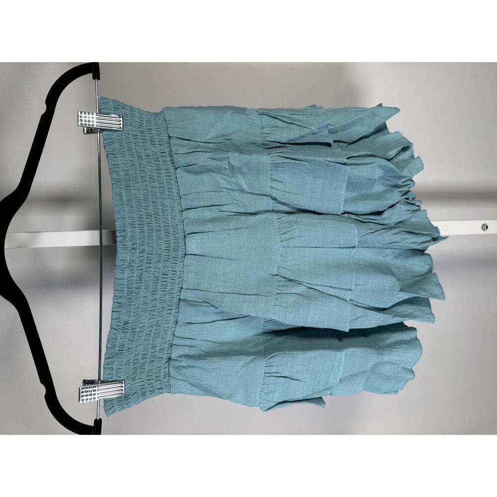 NWT Halara Women’s Smocked Waist Tiered Ruffle Mini Skirt Teal Size Medium - Picture 3 of 5